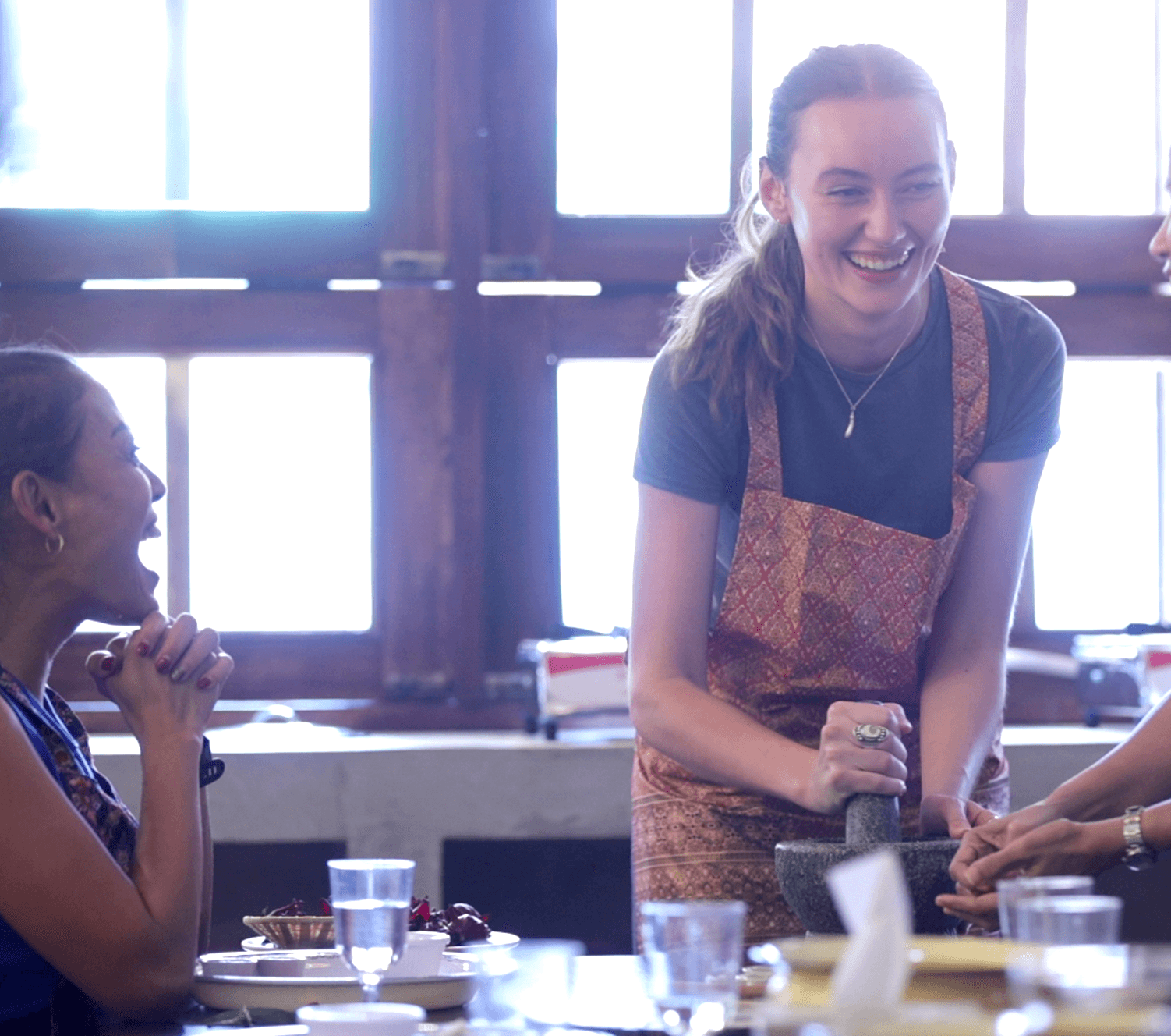Students with finished Thai dishes